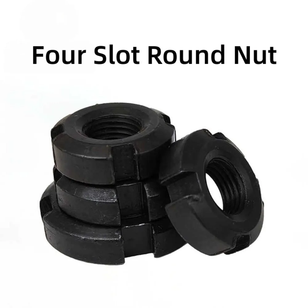DIN981/GB812 Round Slotted Nuts, M10-M60 Four Slot Lock Nuts, Carbon Steel Black Oxide Retaining Nuts for Axle & Bearing