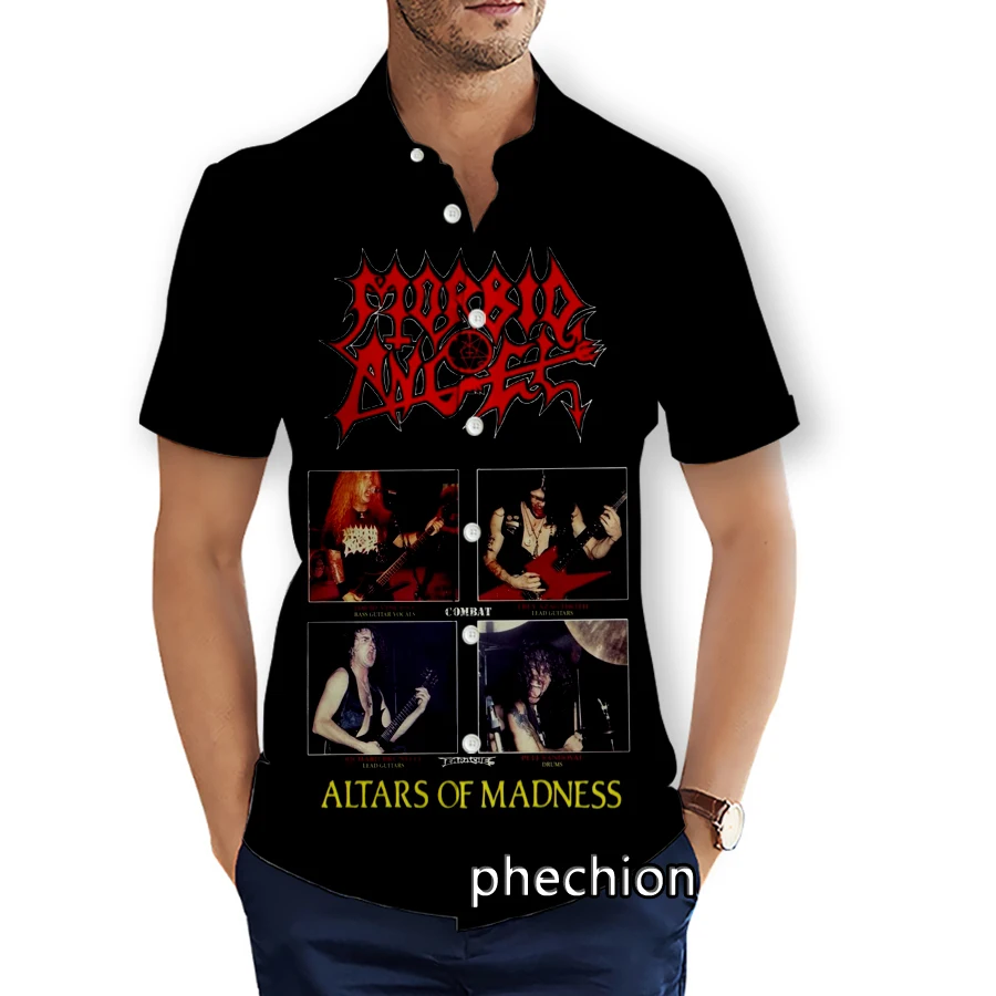 

phechion Mens Short Sleeve Beach Shirts Morbid Angel Rock 3D Print Casual Shirts Fashion Streetwear Men Tops X252