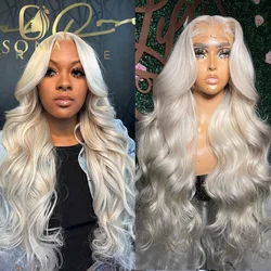 Colored Platinum Ash Blonde White 13X6 Transparent Lace Front Wig Grey Blonde 60# 13X6 Lace Frontal Wig Human Hair For Women
