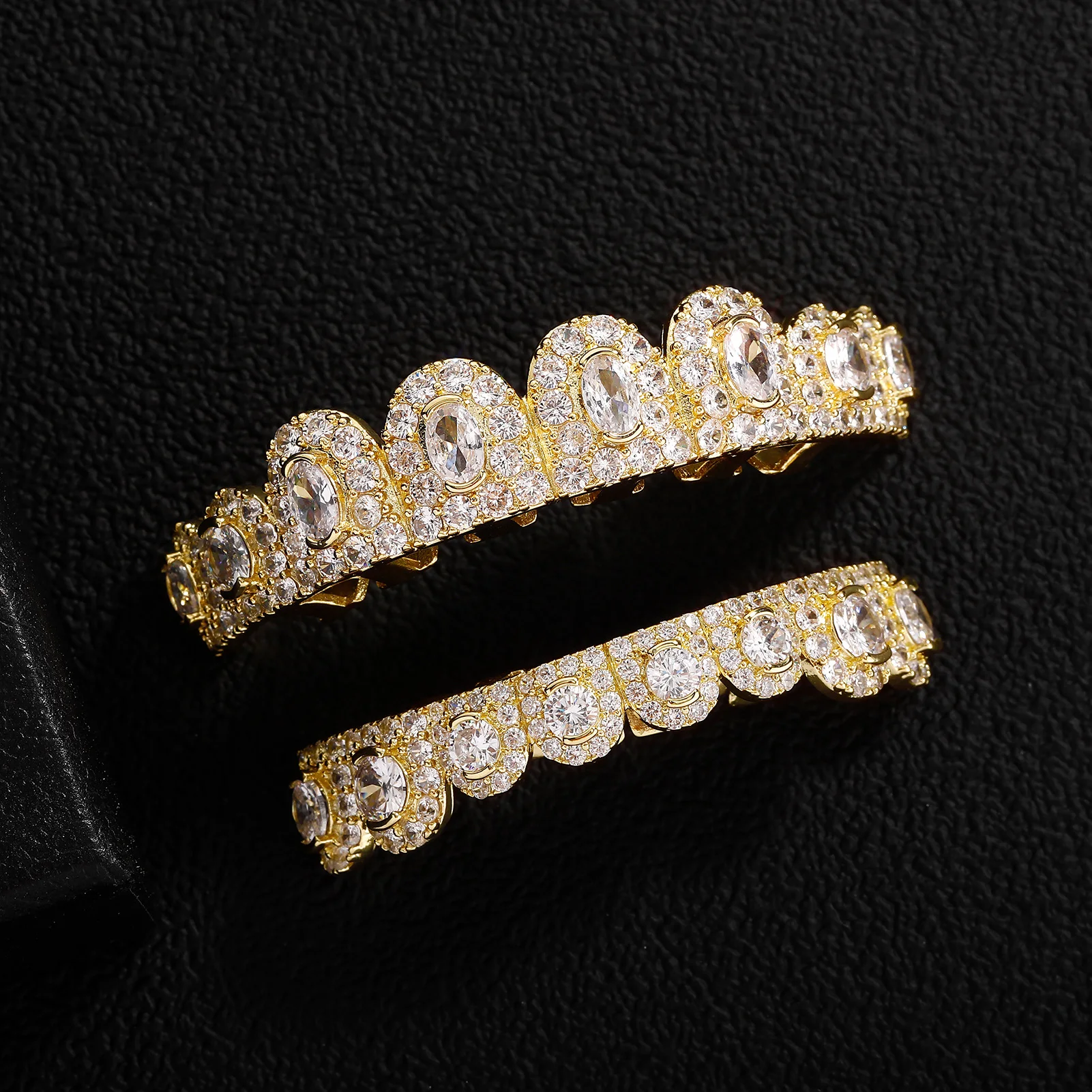 JINAO Hip Hop Full Iced Out 8 Teeth round Colourful Set Grillz Men Women Top&Bottom Grill Punk Rapper Halloween FLame Cosplay - view 5