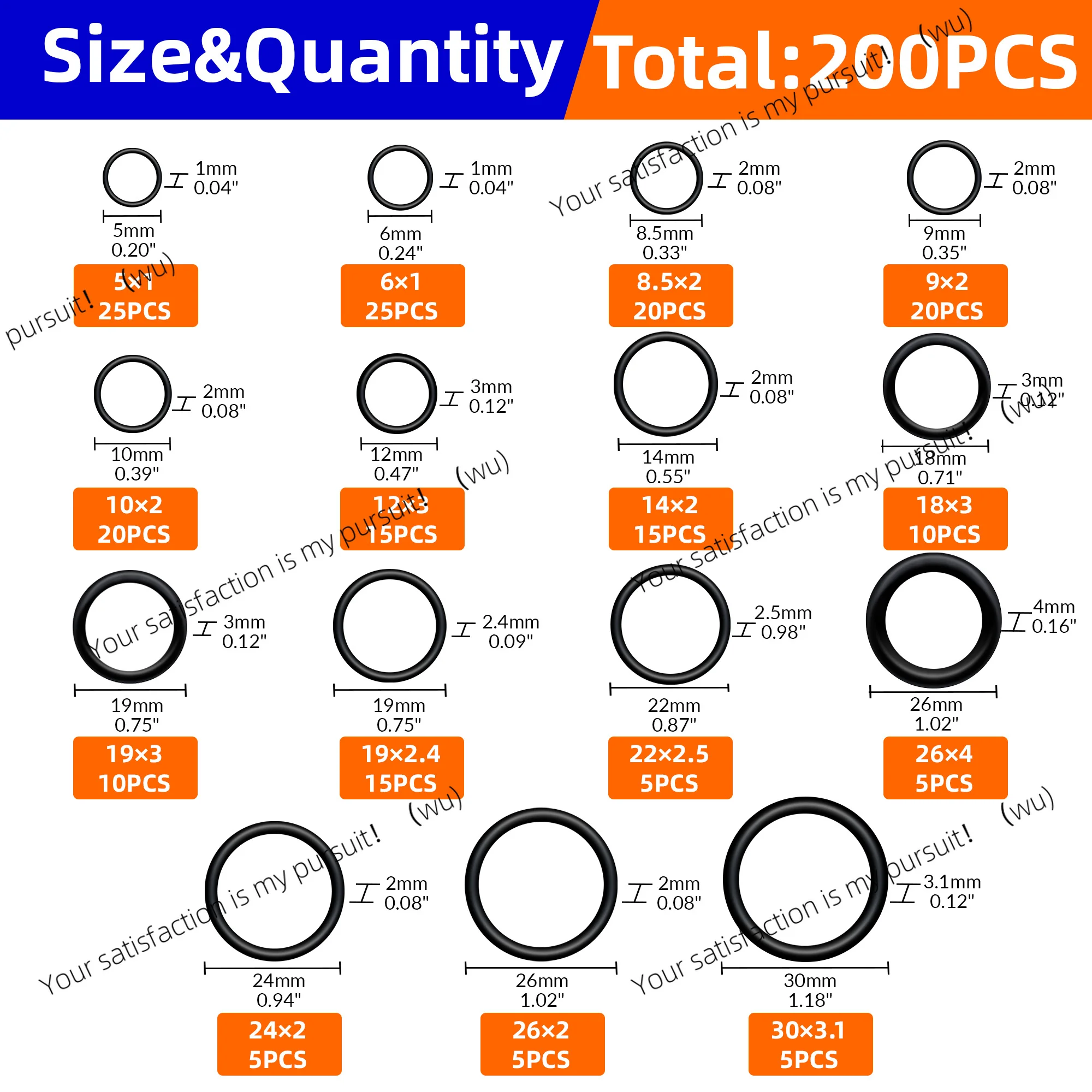 200pcs 15 Sizes Rubber o-Ring sealing Gasket Assortment Kit For Faucet Hose Connector Seal Valve Water Proof Machine Oil Proof