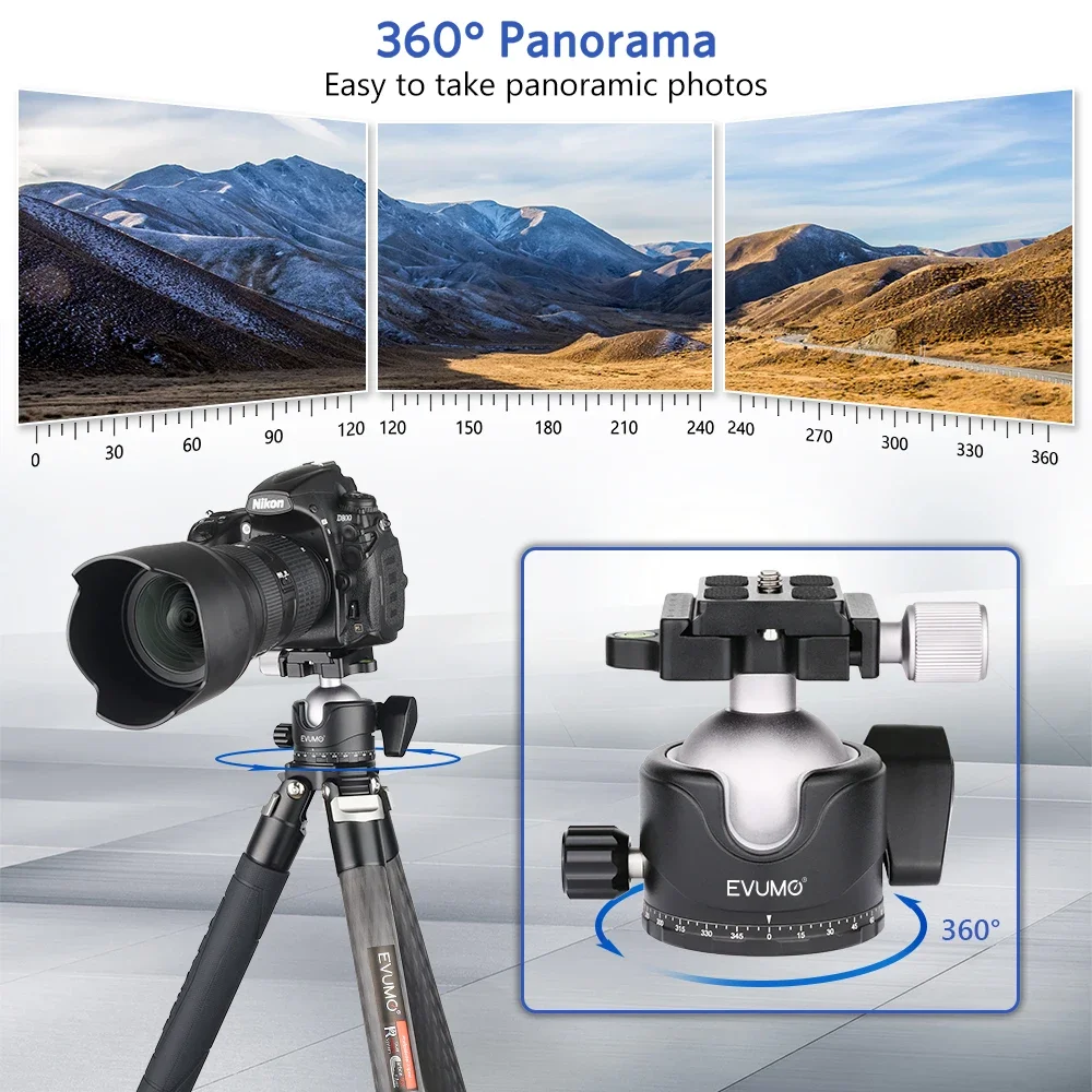 EVUMO Tripod Head 46mm Universal BallHead Low Profile Panoramic Video Ballhead Quick Release Plate for Tripod DSLR Monopod EB46S