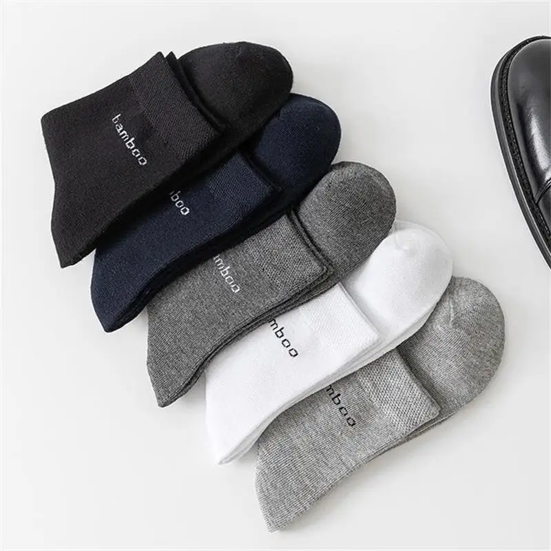 5Pairs/Men's Bamboo Fiber Socks Deodorant Mid-calf Socks Blacks Comfortable High Elasticity Socks Casual Man Formal Dress Socks