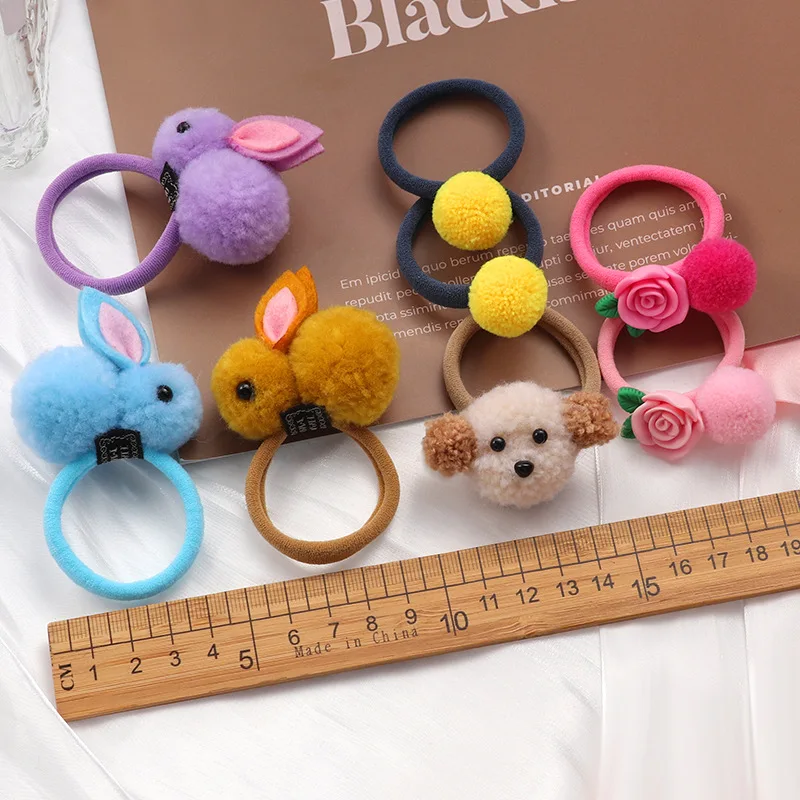 2-piece Set of Cute Rabbit Dog Hair Rings Fur Balls Rabbit Towel Rings Girl Sweet Ropes Princess Accessories Baby Headbands