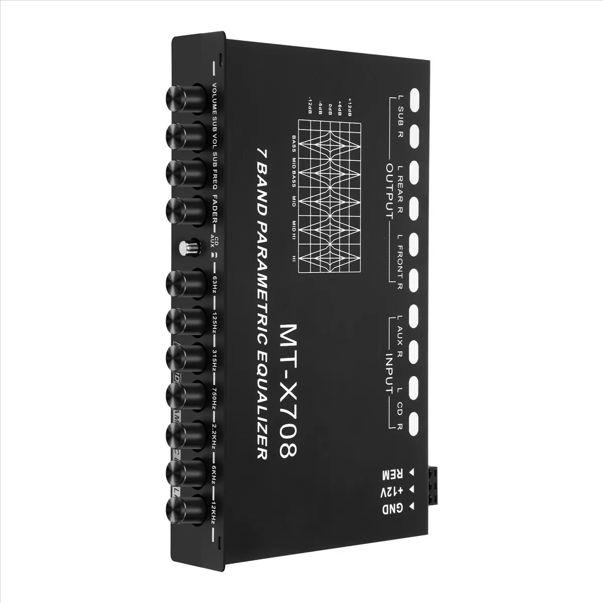 ABME 7-Band Car Audio Equalizer, Adjustable 7 Bands EQ Car Amplifier Graphic Equalizer with CD/AUX Input Select Switch,Black