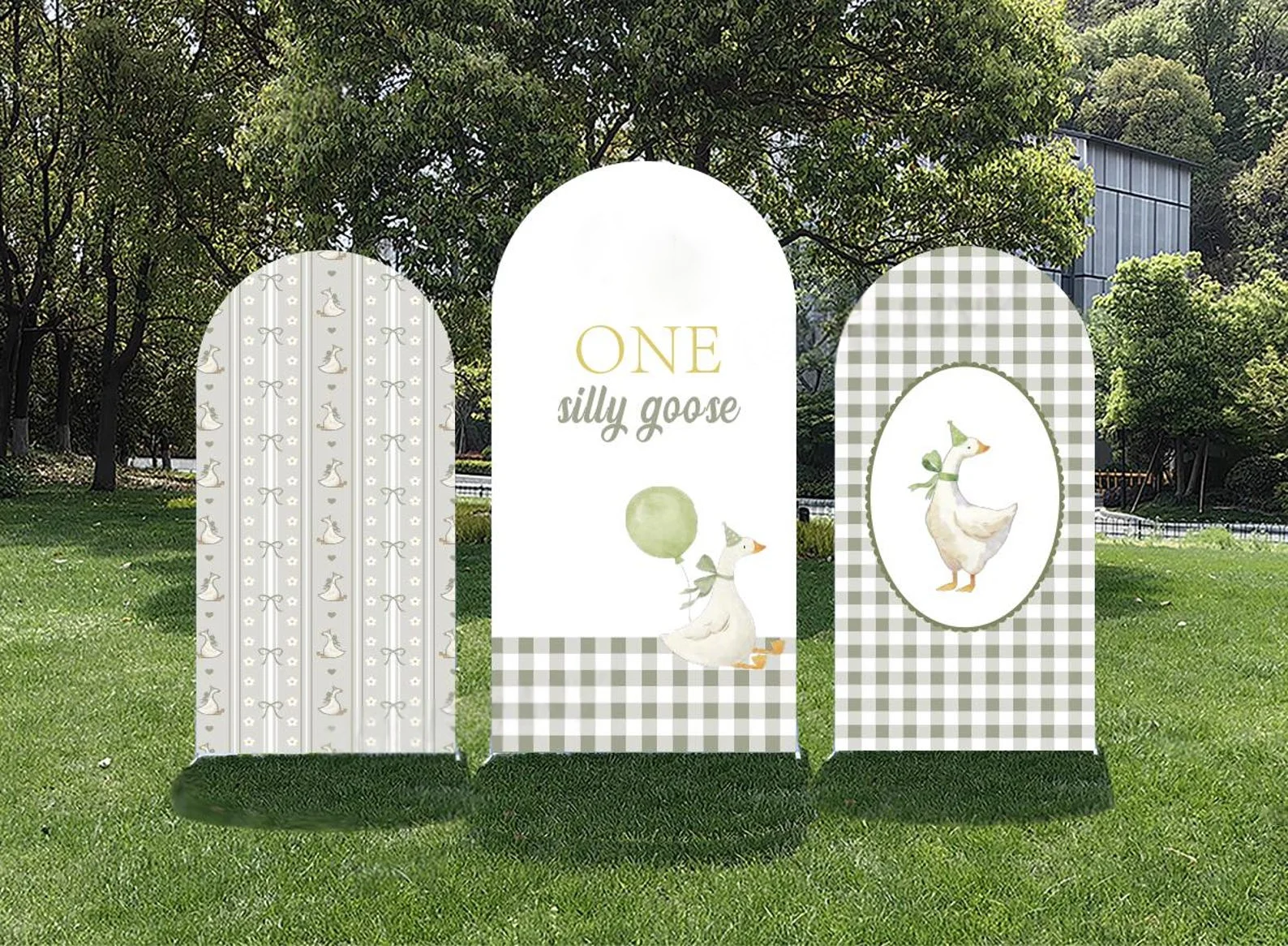 

Индивидуальный двусторонний фон-арка с узором «Зеленая клетка «Глупая гусыня»» для детского дня рождения и оформления вечеринки в честь рождения ребенка