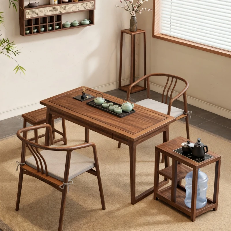 New Chinese solid wood tea table and chairs, new practical and simple Zen tea table, small apartment balcony, ash wood tea table