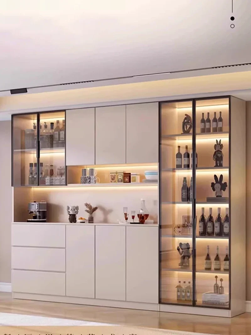 Solid Wood Construction Wine Cabinet Display With Glass Door Collect Exhibition Wine Cabinet Bookcase Vitrina Bar Furniture LVWC