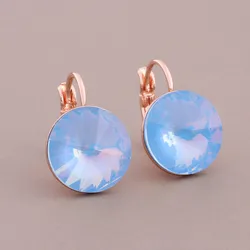 New Trendy 14mm Round Earrings Luxury Jewelry Woman High Quality Rose Gold Color Shiny Cute Color Daily Jewelry