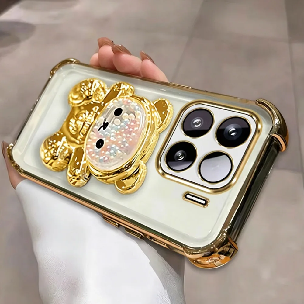 For One plus 15 Transparent Plating Case For Oneplus 15 15T 15R 13 13R 13T 12R 12 11R 11 Turbo 6 Cute Bear Bracket Stand Cover