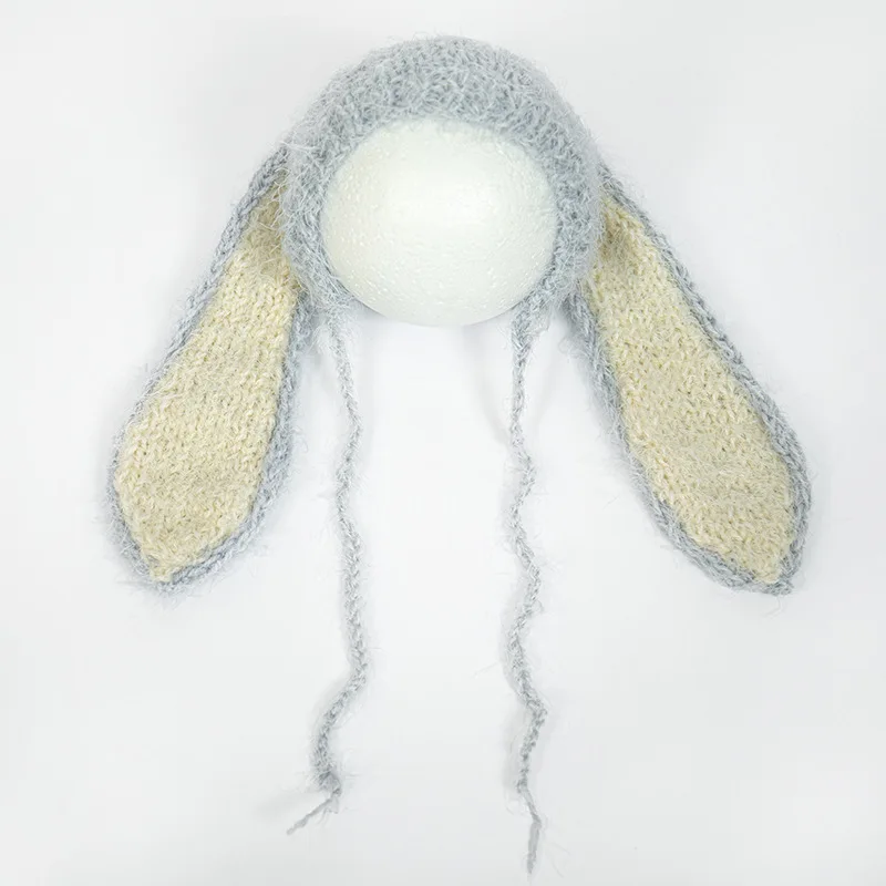 Newborn Photography Props Wool Knitting Big Ear Rabbits Hat Full-moon Baby Shooting Accessories Baby Headwear Photo Props
