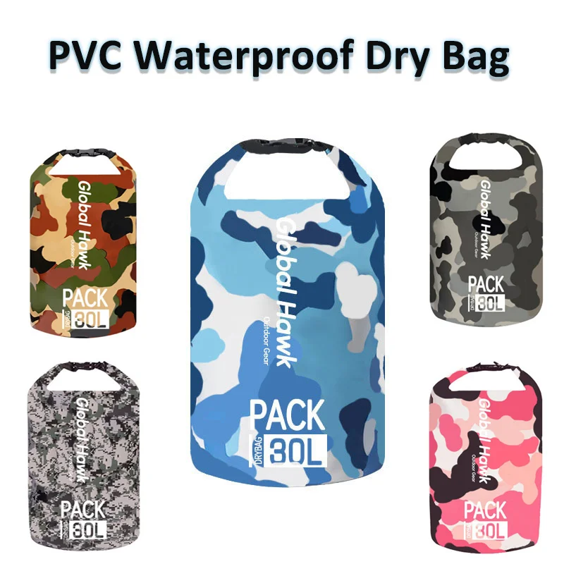 Bolsa seca impermeable de PVC, bolsa plegable para deportes al aire libre, Rafting, rastreo, canoa, natación, Cubo de camuflaje portátil, 2L/5L/10L/20L/30L