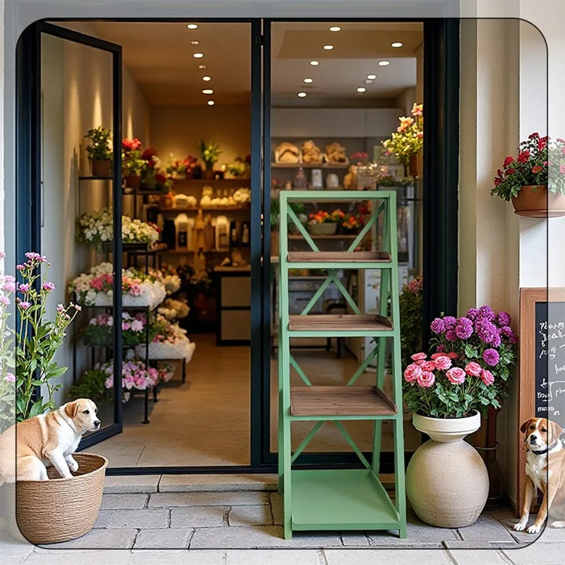 

Solid wood floor-to-ceiling folding flower stand, living room, bonsai green dill succulent balcony, courtyard, garden ladder, mu