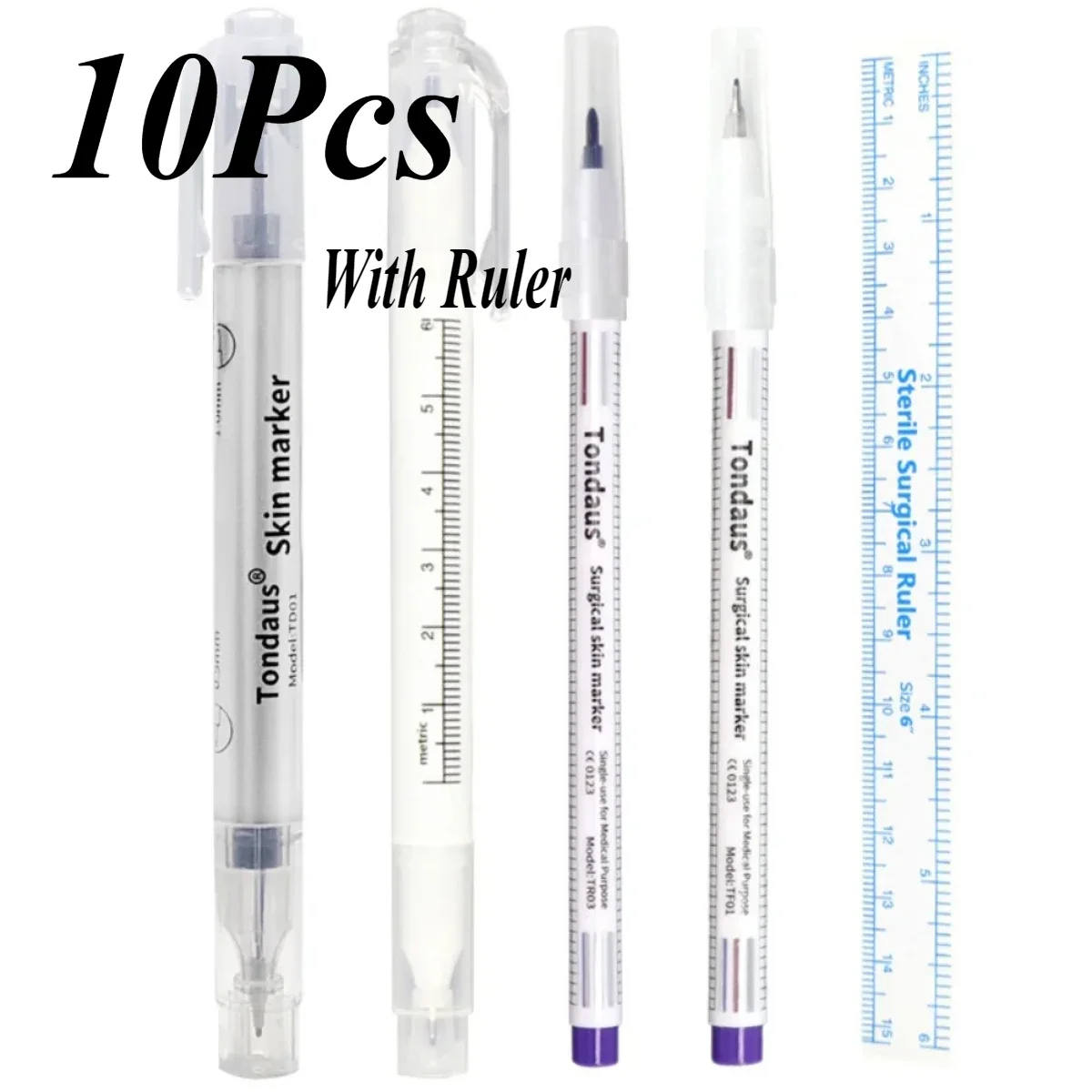 10Pcs Disposable Sterilized Package With Ruler Medical Surgery Permanent Makeup Body Tattoo Piercing Scribe Skin Marker Pen