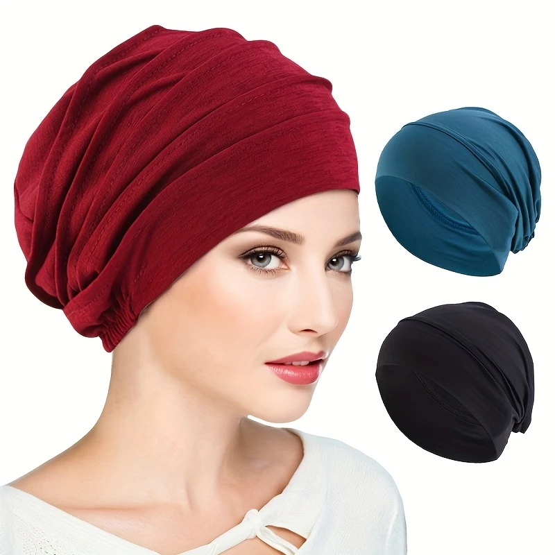3pcs Set, Thickened Hooded Hat, Pagoda Hat, Hair Loss Hat, Sleeping Cap, Muslim Elastic Headscarf Hat, Base Small Hat
