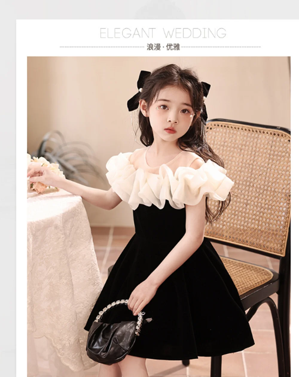 

French black thousand gold style girl dress Birthday princess dress children's high-end host piano performance costume