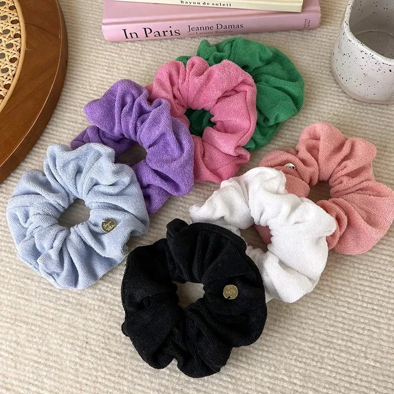 Solid Soft Plush Wide Head Rope Womens Girls Ponytail Holder Hair Tie Fluffy Rubber Band Towel Fabric Hair Band Hair Accessories