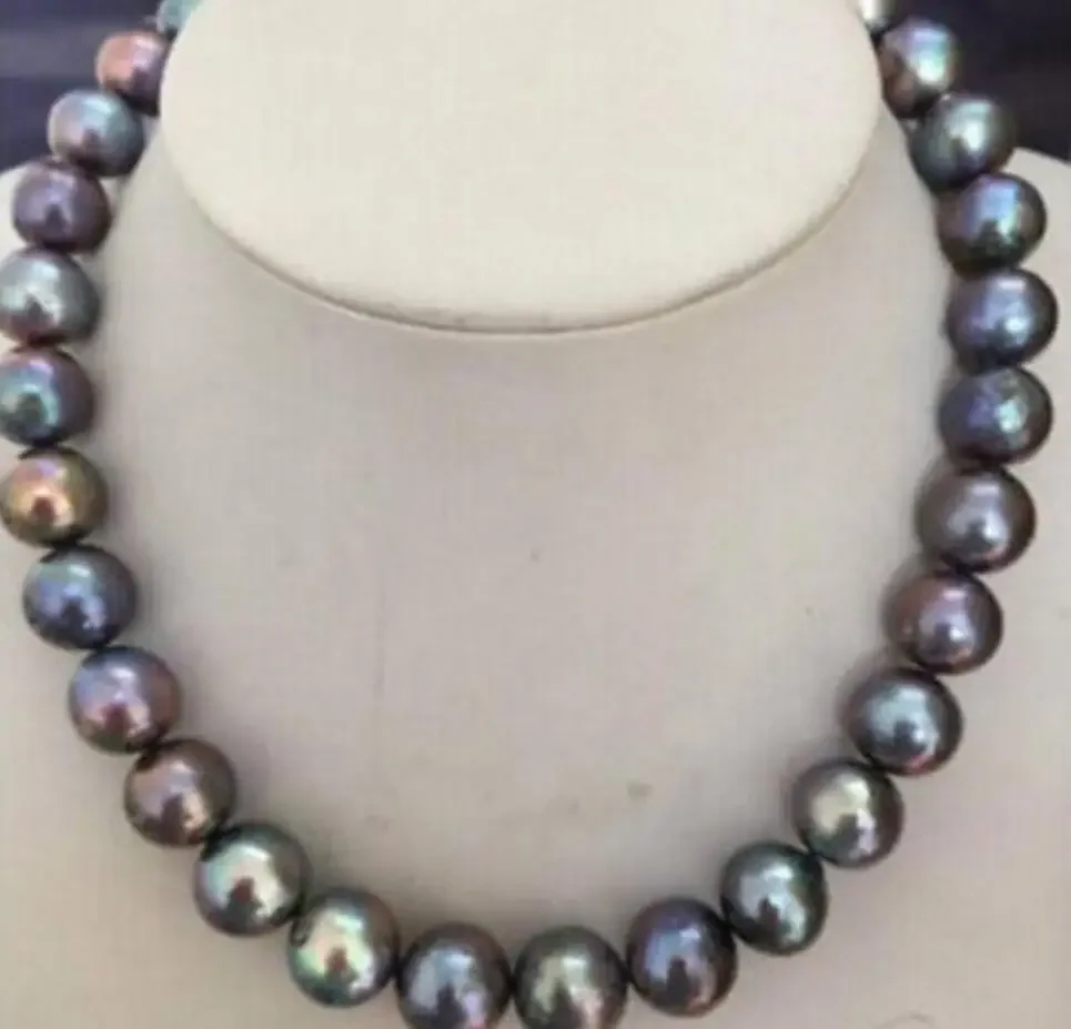 Jewelry   HUGE PERFECT 12-13mm TAHITIAN BLACK RED GREEN PEARL NECKLACE17.5