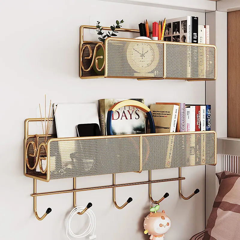 

Bathroom Toilet Rack Punch Free Wall Hanging Kitchen Storage Rack Modern Golden Study Bedroom Organizer Shelf Hardware