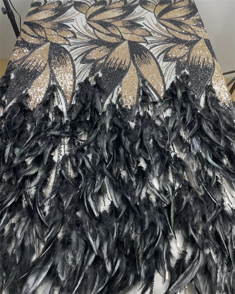 Роскошная 3D перо африканская французская тяжелая кружевная ткань высокого качества с блестками и бусинами нигерийская кружевная ткань для свадебных платьев