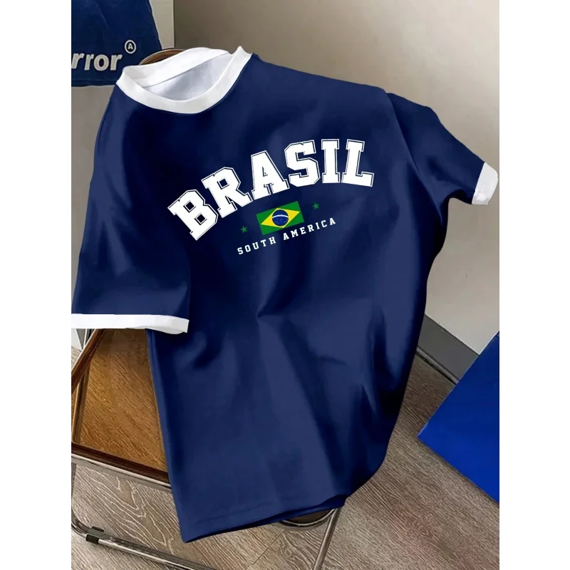 ثلاثية الأبعاد مطبوعة البرازيل العلم تي شيرت للرجال البرازيلي الرياضة نمط تي شيرت الصيف موضة عادية س الرقبة تيز فضفاضة قصيرة الأكمام