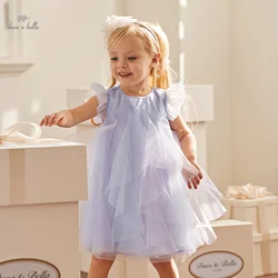 Dave Bella Summer New Girls' Sleeveless Dress Children's Purple Mesh Princess Dress Baby Girl Dress for 2-9Y DB2240249