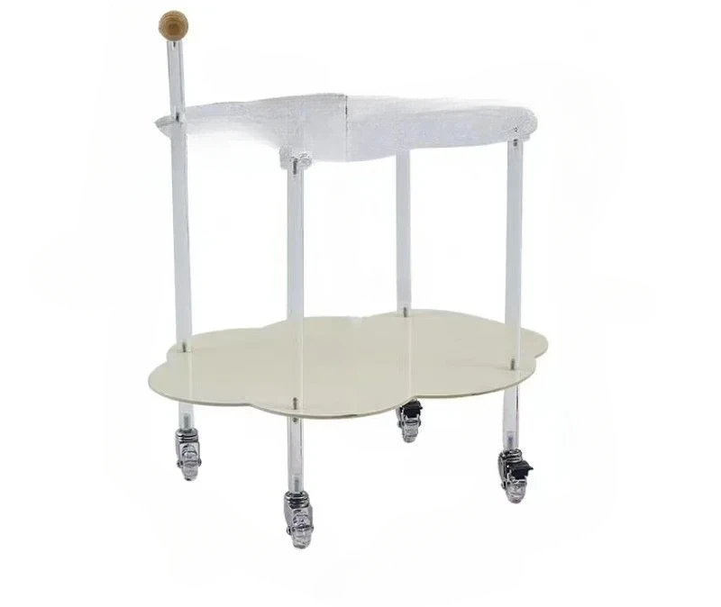

Cloud Tea Table Nordic 2 Layers Storage Cart Simple Movable Living Room Acrylic Transparent Edge Table Coffee Tables Rolling
