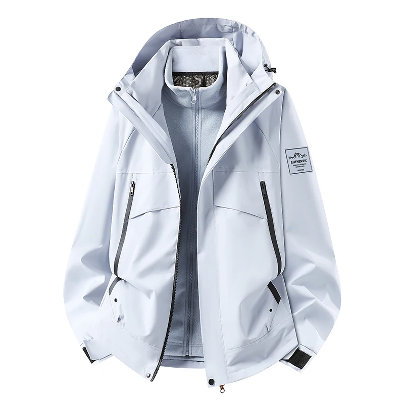 Men 3‑in‑1 Hooded Jacket Detachable Fleece Liner Windproof Water‑Resistant Outdoor Hiking Outer Coa