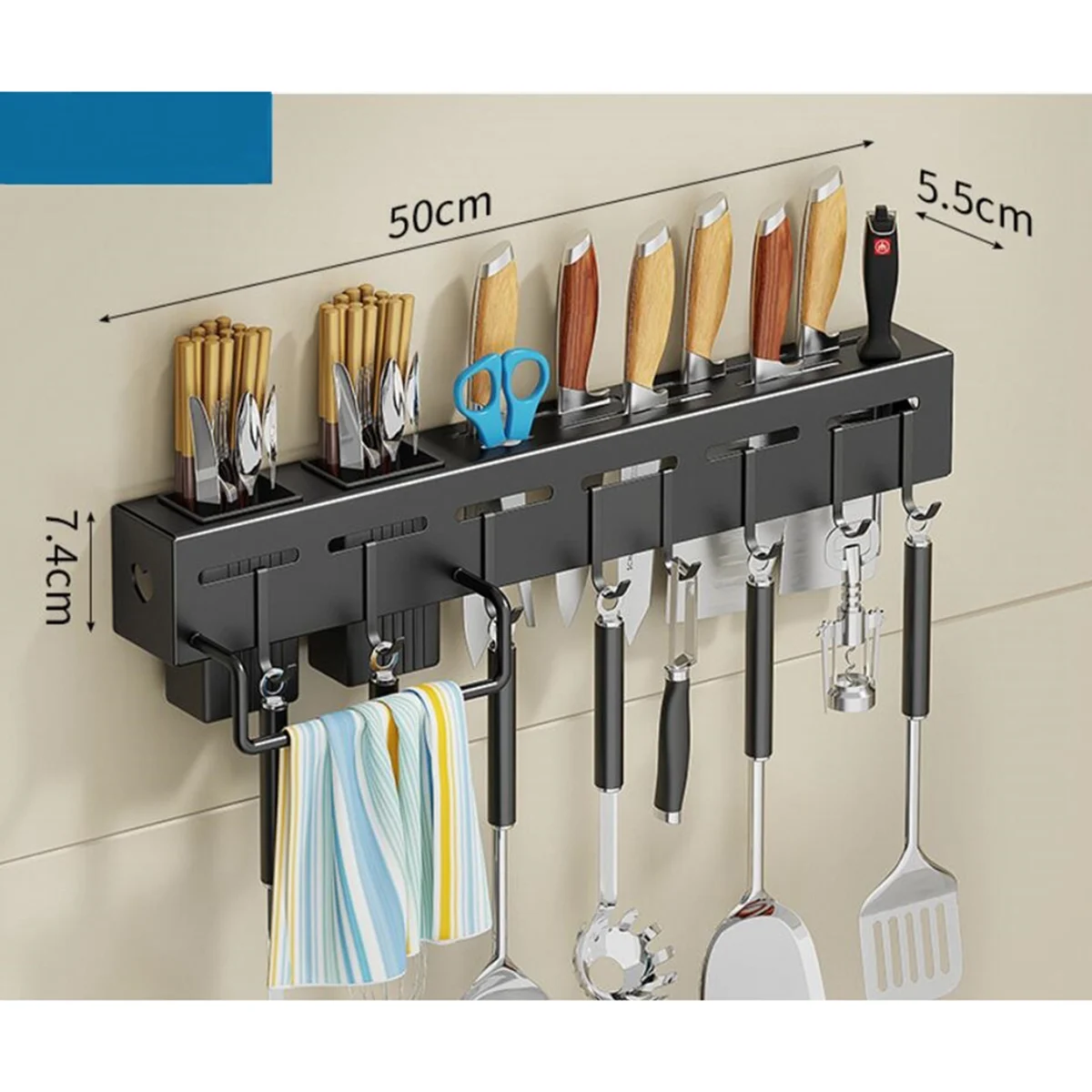 Wall Mounted Utensil Holder,Hanging Utensil Rack for Kitchen Storage with 8 Removable Hooks,for Spoons,Knives,Forks,Etc