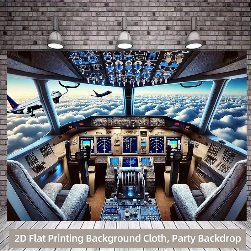 Airplane Cockpit Clouds Tapestry,Aviation Theme with Instrument Panels,Pilot Wall Art for Birthday Party and Home Decor