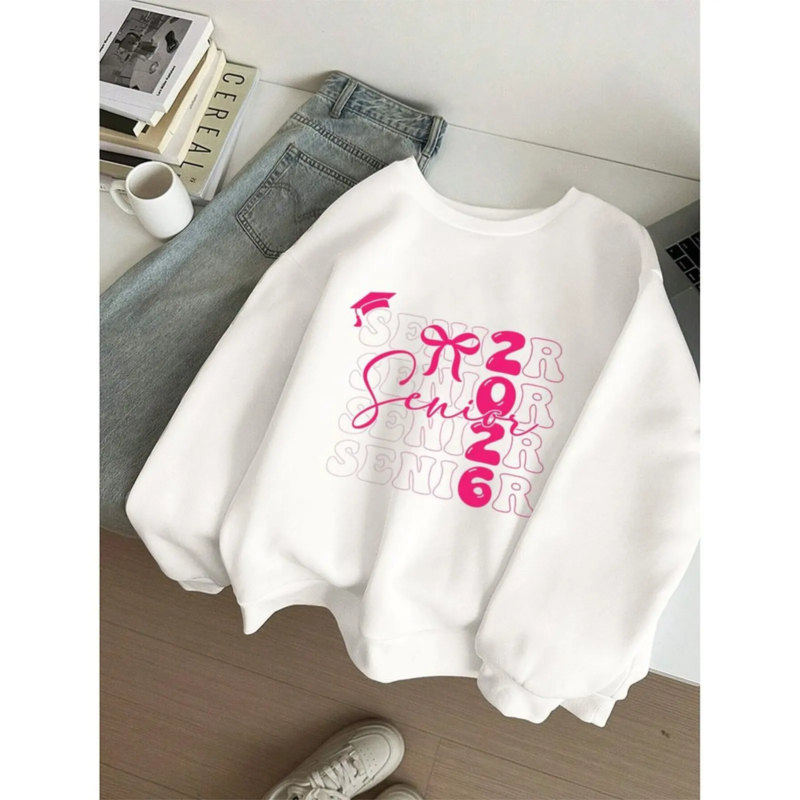

Women's Sweater O Neck Sweatshirts Velvet Winter Casual Floral Print Long-sleeved Pullovers Autumn Woman Clothes 2025