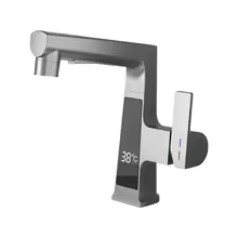 

Pull Out Lift Mixer Tap 360 Rotation Smart Digital Display Basin Faucet LED Temperature Sensor Brass Hot Cold Water