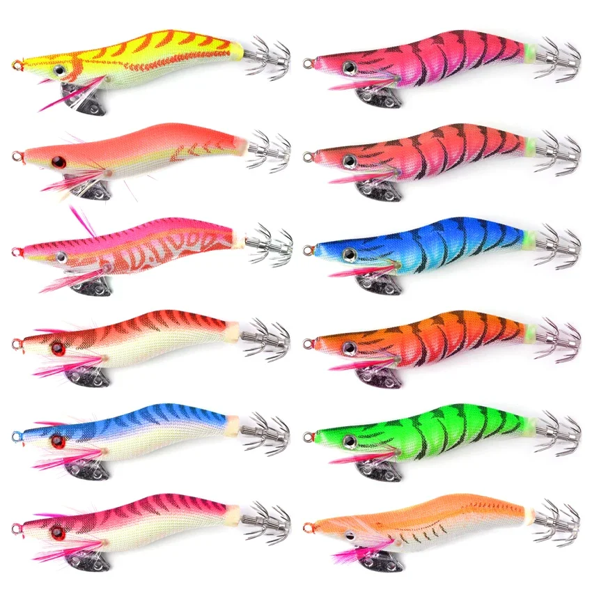 1Pcs Fishing Lure Lead Sinker Squid Jig Hook Wooden Shrimp Artificial Fishing Lures Octopus Cuttlefish Shrimp Hard Fishing Bait