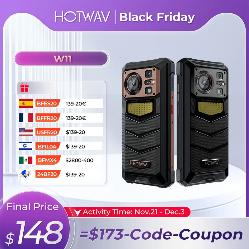 HOTWAV W11 Rugged Phone 6.6'' FHD+ 24MP Camera Smartphone 12+256GB ROM 20800mAh 280LM Flashlight 33W Fast Charging Cellphones