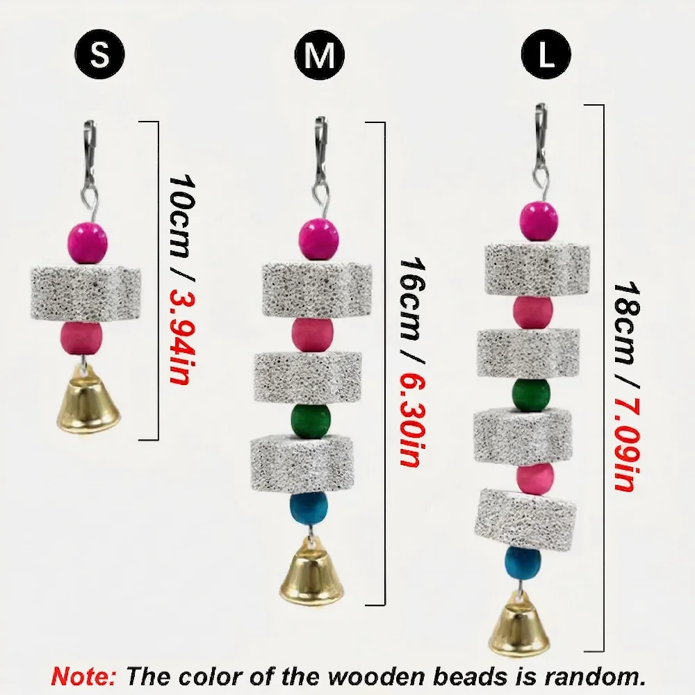 Random Color Bird Cage Toy Mineral Molar Stone Chewing Toy Flower Shape Hanging Type with Bells Toy for Parrot Bird Accessories