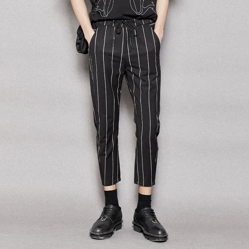 Men's Trendy British Style Korean Striped Casual Pants Tapered Cropped Pants Men's Trendy Spring and Summer