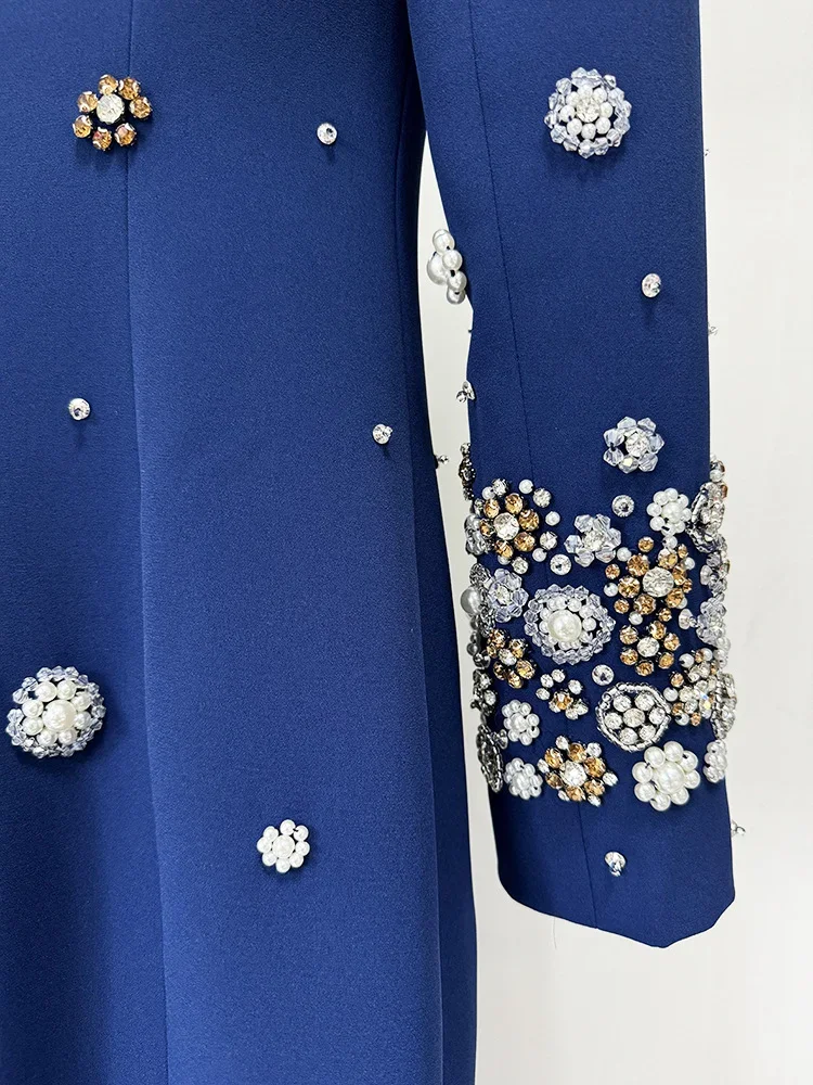 HIGH STREET Newest Fashion 2026 Designer Party Vestido Women\'s Formal Long Sleeve Luxurious Beaded Long Maxi Dress
