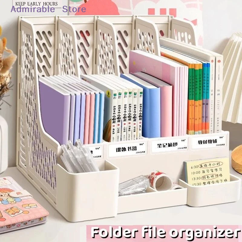 [W]4 Column Document Organizer Rack Lightweight PP Material Multi-functional Desktop Holder for Home Office Book File Storage