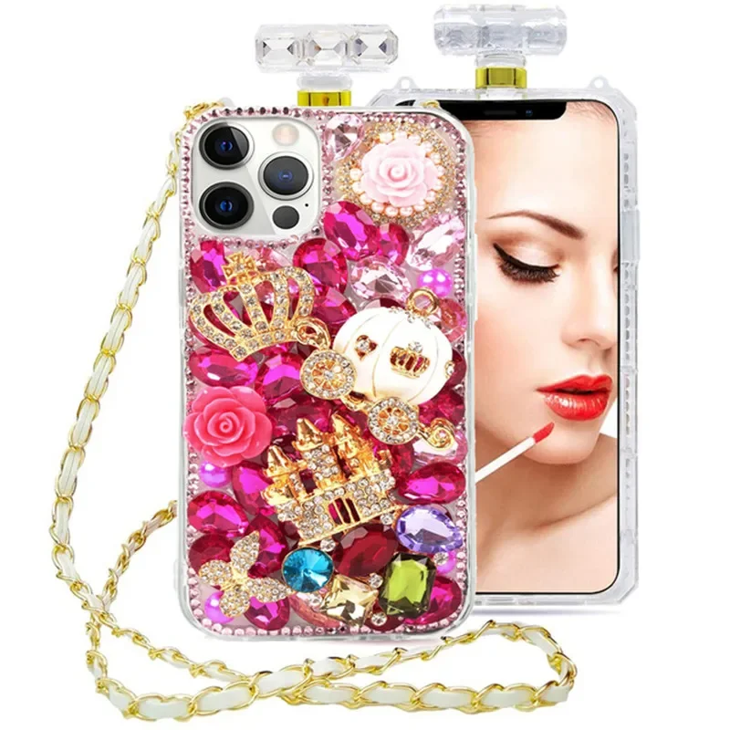 Luxury Rhinestone Perfume Bottle Case for iPhone, Bling Diamond, Crystal Phone Cover,For iPhone 14, 13, 16, 15 Pro Max,  16Plus