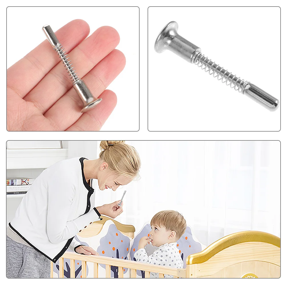 6pcs Baby Crib Latch Spring Loaded Plunger Latch For Mini Crib Bed Fastening Fixtures Iron Locking Pin Replacement Hardware