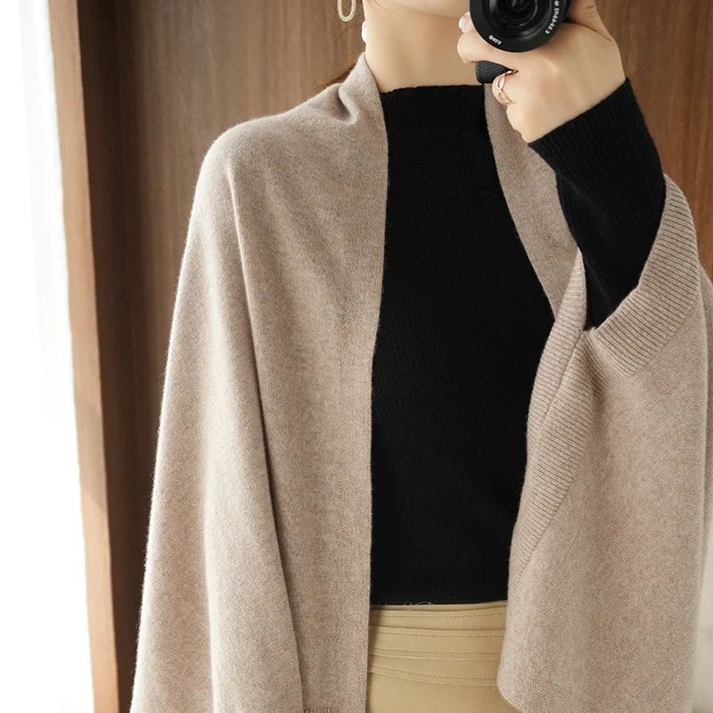 

Knitted Open Cardigan Women's Thin Wool Outerwear Loose oulder Sweater Jaet awl Cape Top V-ne Long Sve Regular Fit