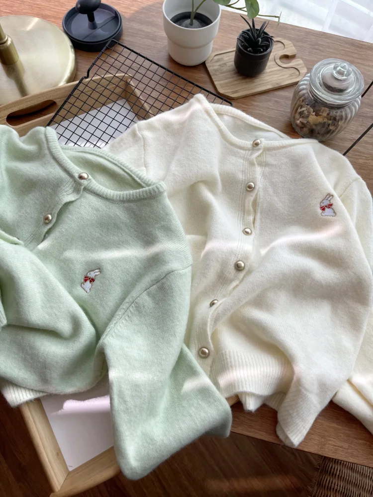 

Yaminiya новый осенне-зимний свитер с круглым вырезом и вышивкой кролика, разноцветный мягкий милый вязаный топ, нежная женская одежда