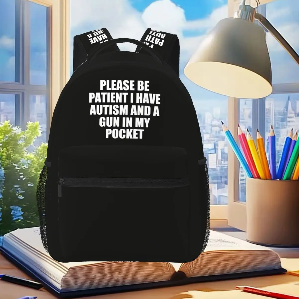 Please Be Patient I Have Autism And A Gun Humor Geek Backpack Student Boys Girls BookBag School Bag Shoulder Bags for Men Women