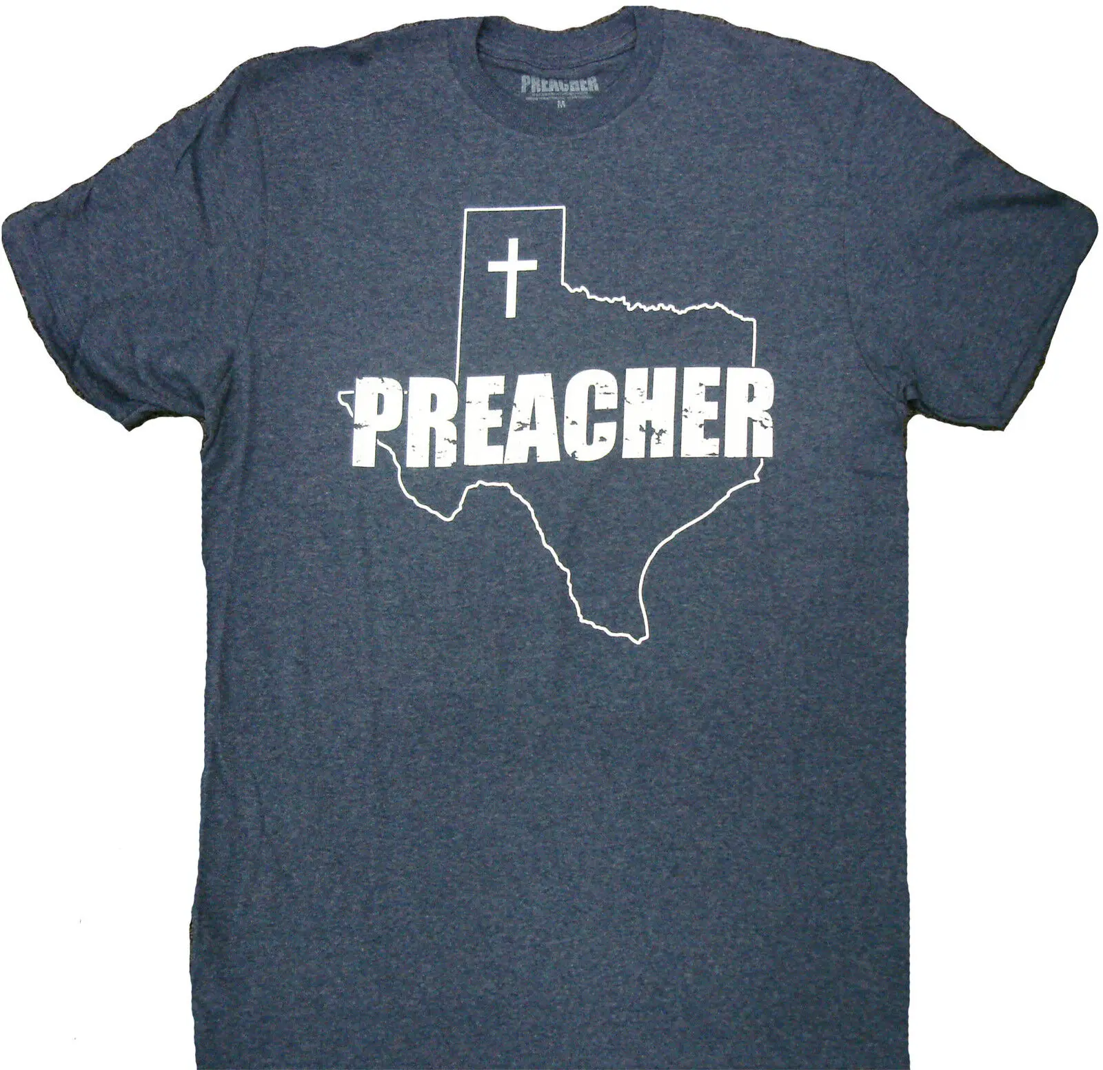 Official AMC Preacher Texas Outline Cross Distressed Logo Adult T-Shirt