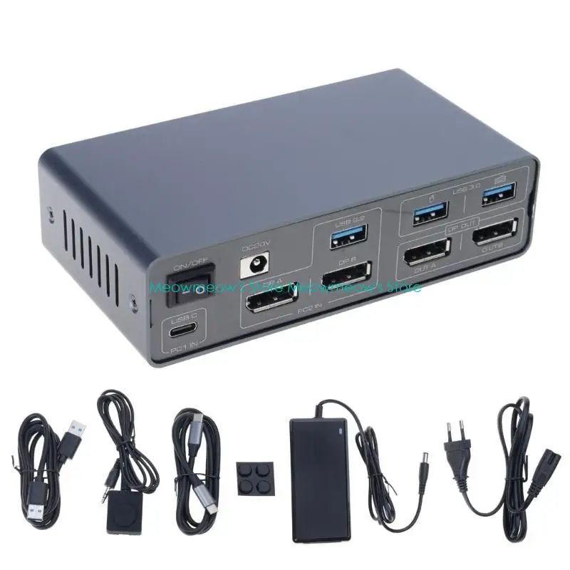 W91A Double Monitor 4K120hz Dock KVM Switcher Docking Station for Laptop Share Mouse Featuring 1 Button Device Switching