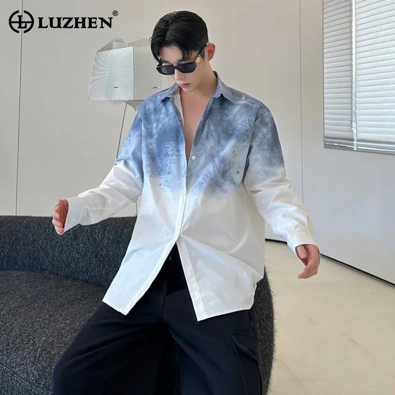 

LUZHEN Autumn Gradient Tie-dyed Design Long Sleeve Shirts Men's 2025 New Original High Quality Elegant Loose Casual Tops JY7154