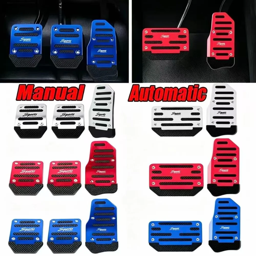Non-Slip Car Pedal Covers, Premium Aluminum Alloy Gas&Brake Pedals Covers, Manual/Automatic Transmission Pedal Replace Kit