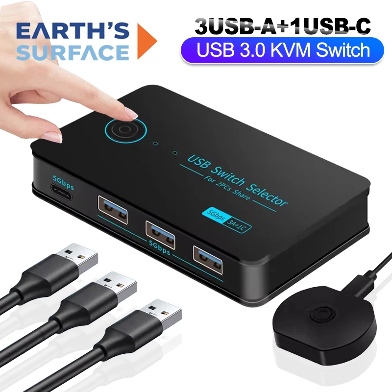 USB3.0 Switch KVM Hotkey Switcher 2 PCs Sharing 4 Devices USB Switch Shared Controller Adapter Hub for PC Keyboard Mouse Printer