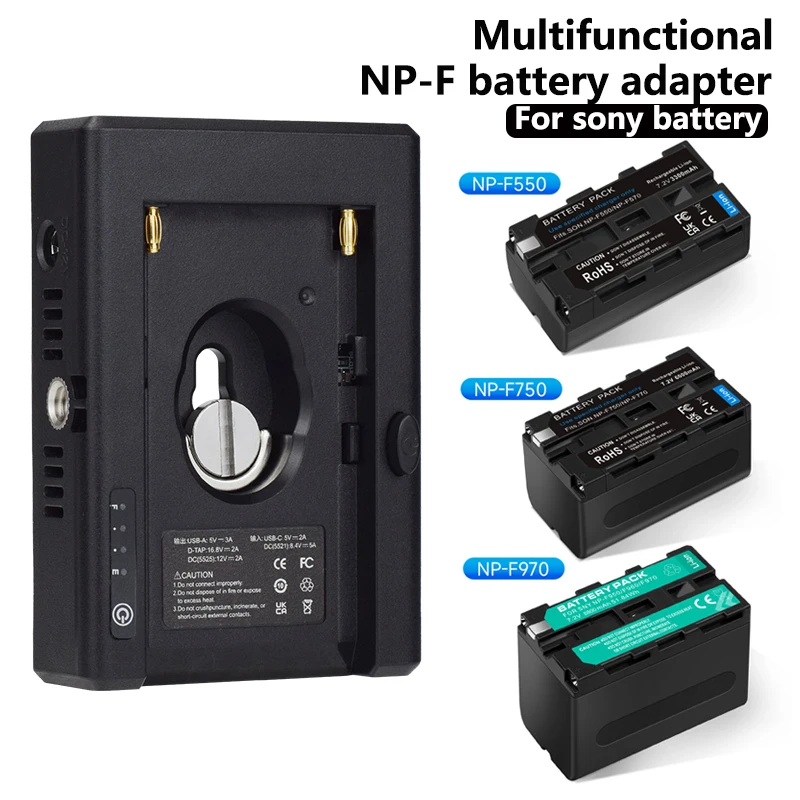 Akumulatory z serii NP-F Adapter Plate Lite z portem wyjściowym DC 12V/8.4V i wejściem USB-C do ładowania akumulatorów Sony NP-F550 F750 F970 ﻿