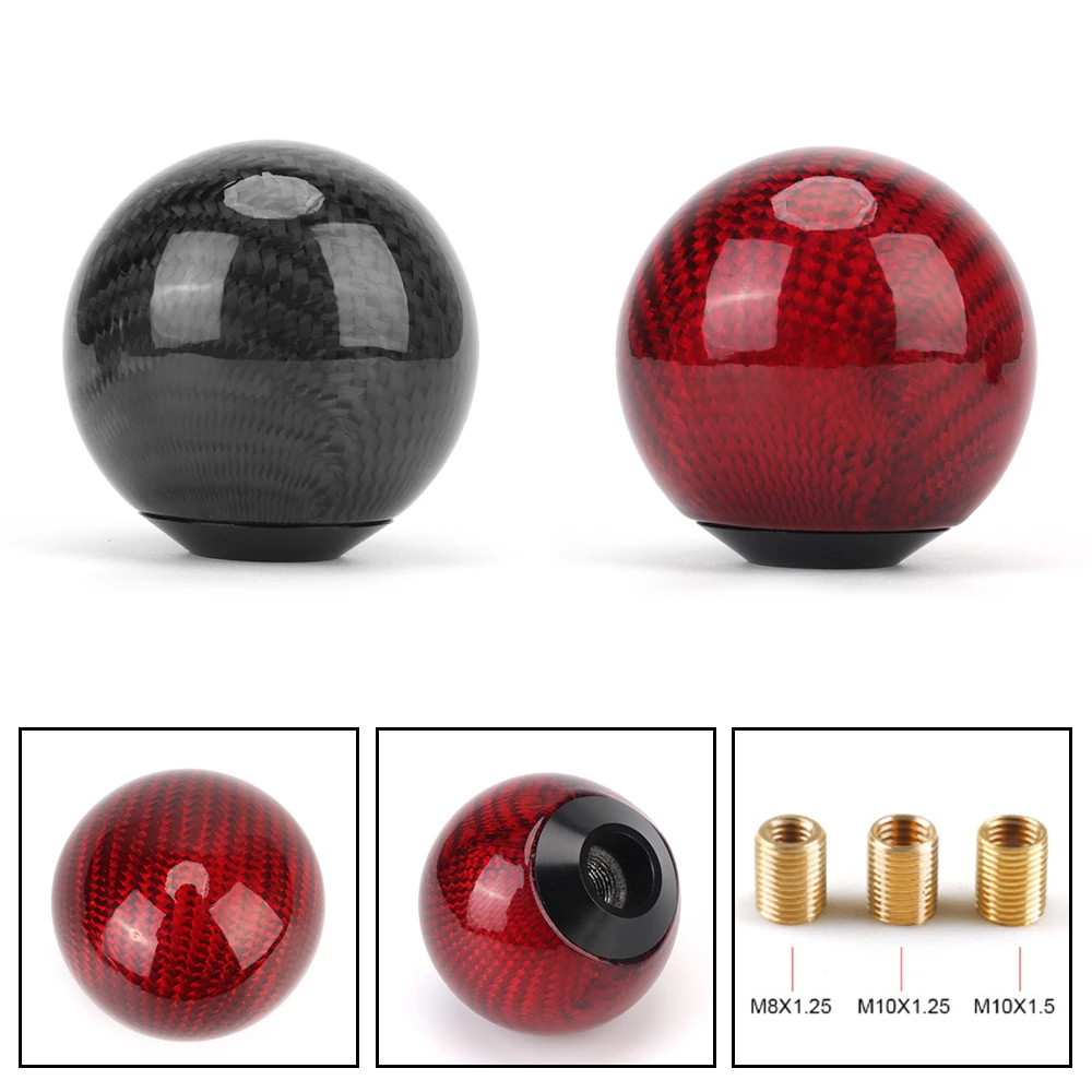 Car Carbon Fiber Gear Shift Knob Stick MT AT Gearstick Shifter Lever Cylindrical Round Shape Manual Knobs Fit For Honda Toyota